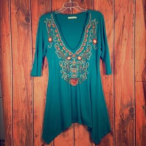 Caite Anthropologie Boho Embroidered Tunic L